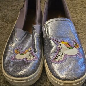 TOMS Girls Unicorn Slip-On Kids Shoes - Silver